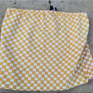 White and yellow picnic pattern tube top.